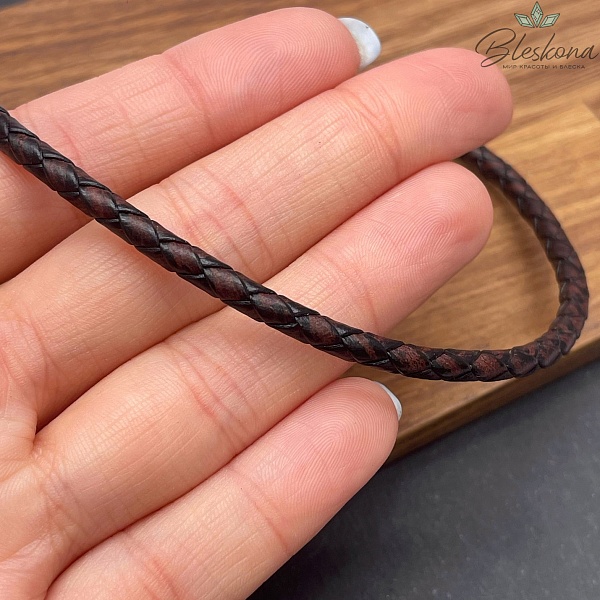 Шнур для браслетов из натуральной кожи темно- коричневый 4 мм