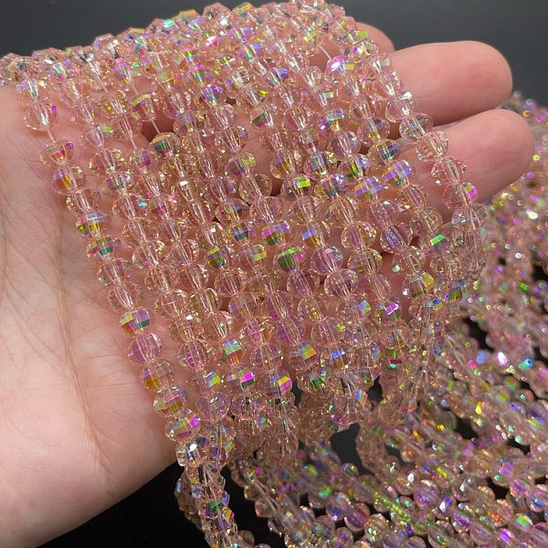 4,5*6 мм Стекло Lux, рондель прямоуг. огр., цвет розовый с переливом