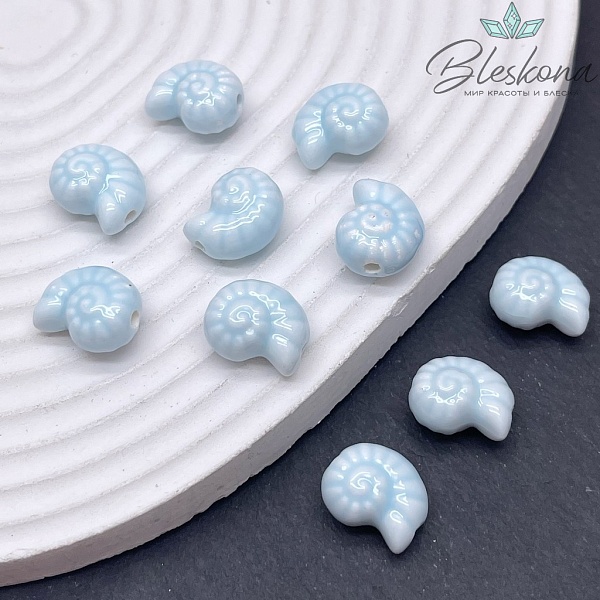 15*11,5 мм Бусина Аммонит, керамика цвет голубой