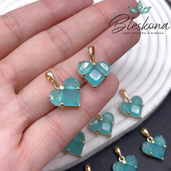 14,5*14 мм Цвет золото, Подвеска Сердце бирюзовые матовые цирконы