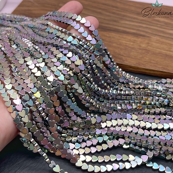 4 мм Гематин, цвет хамелеон №2, сердце плоское имитация