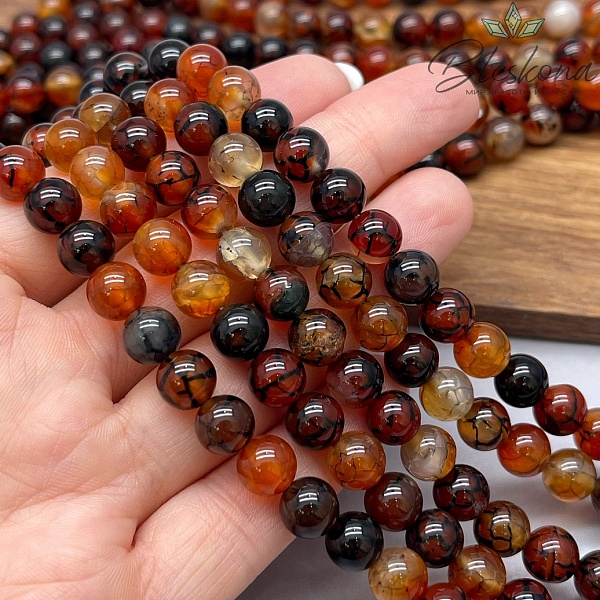 Агат коричневый Вены Дракона 8 мм 