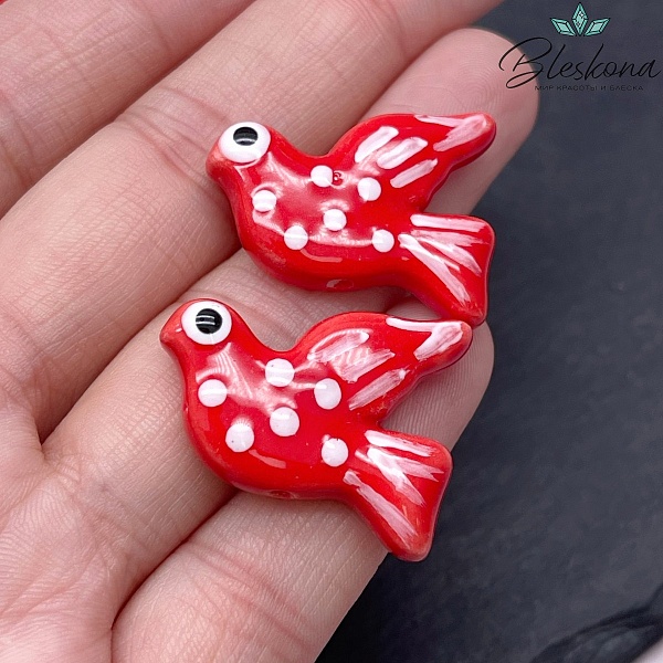 27*22 мм Керамика бусина Голубь красный  (Птица)