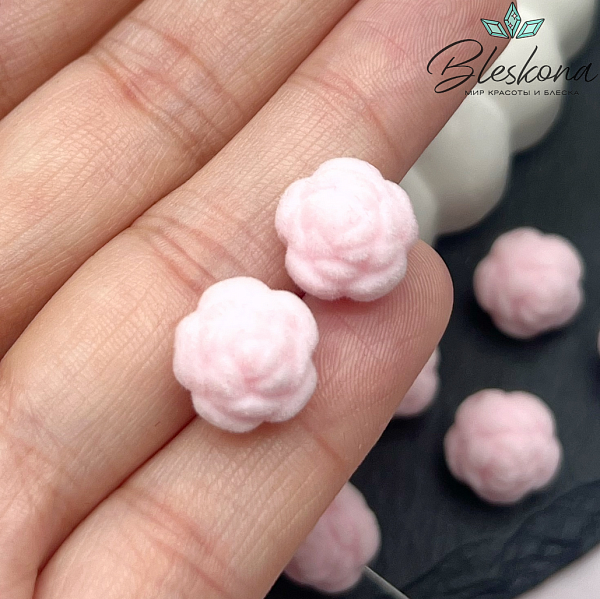 12мм Бархатная бусина Цветок - Роза, Цвет розовый