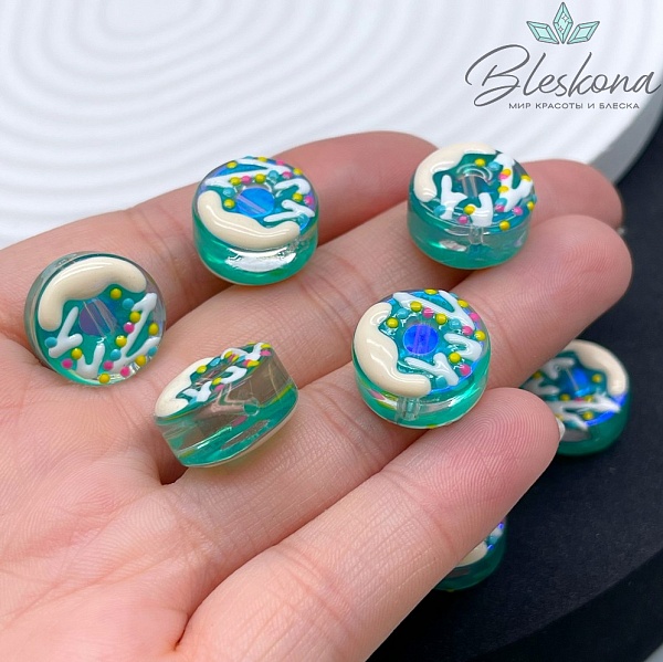 8*15 мм Бусина пончик зеленый с переливом