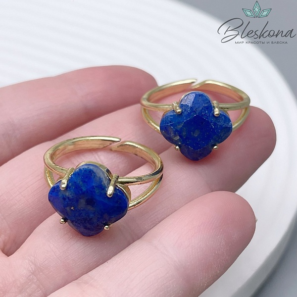 21,8мм,Цвет золото, Кольцо клевер Лазурит безразмерное 