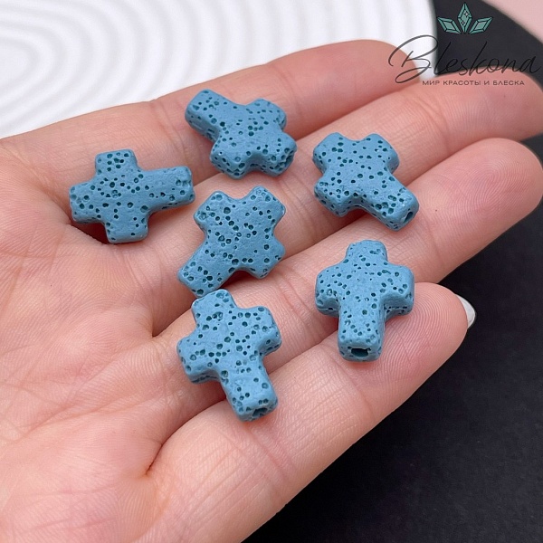 Лава Вулканическая Бусина крест голубой 17*13 мм
