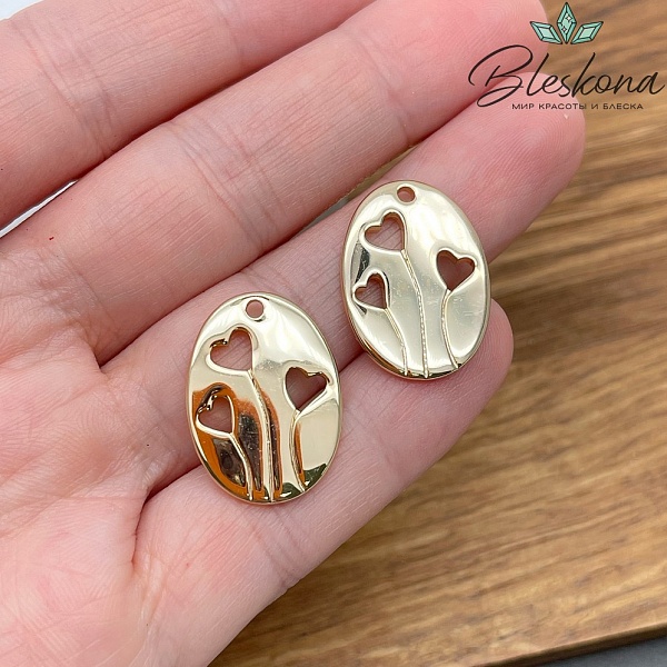 22*16 мм Цвет золото, Подвеска овал сердечки