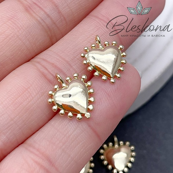 13,8*11,8мм, Цвет золото, Подвеска сердце шарики 