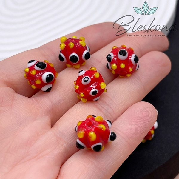 11*14 мм Бусина шар красный пупырчатый