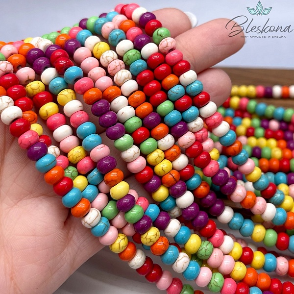 6*4 мм Магнезит (Говлит) имитация рондель микс (тонированный)