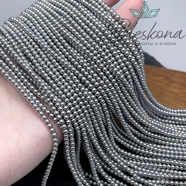 3 мм Гематин имитация, цвет темное серебро 