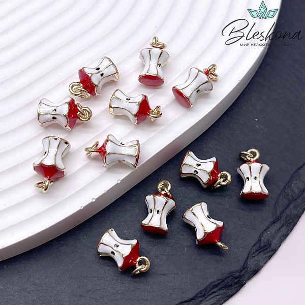 14*8 мм, Цвет золото, Подвеска Яблоко (огрызок) эмаль