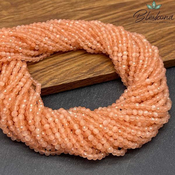 Кошачий глаз персиковый микроогранка №1 (имитация) 3 мм