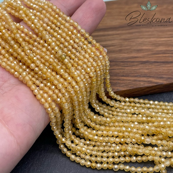 Циркон огранка желтый 3 мм (кубический цирконий, фианит) 