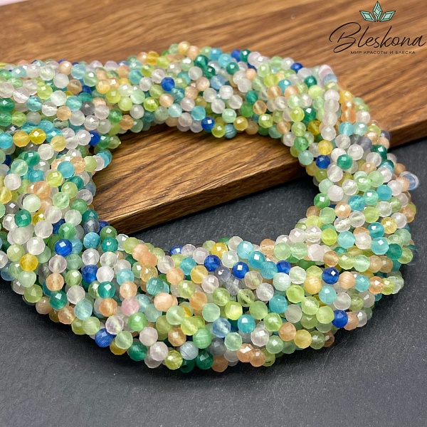 Кошачий глаз микс микроогранка (имитация) 4 мм