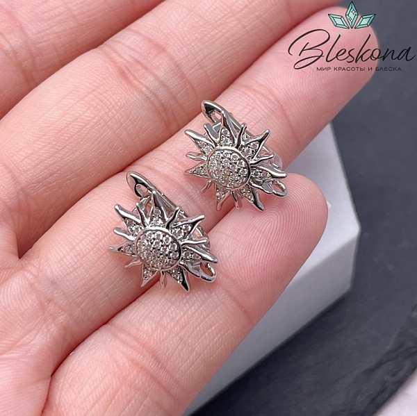 18*15 мм Цвет серебро, Швензы Солнышко с цирконами Люкс  