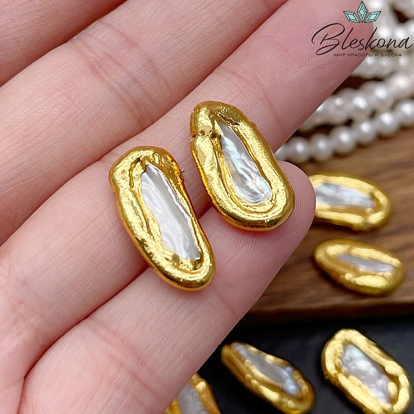 (16-20)*(10-11) мм Цвет золото, Бусина  Жемчуг овал фриформ