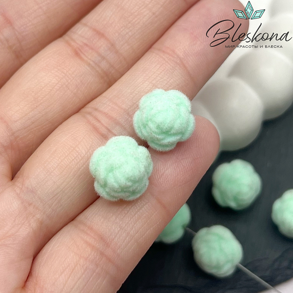 12мм Бархатная бусина Цветок - Роза, Цвет бирюзовый