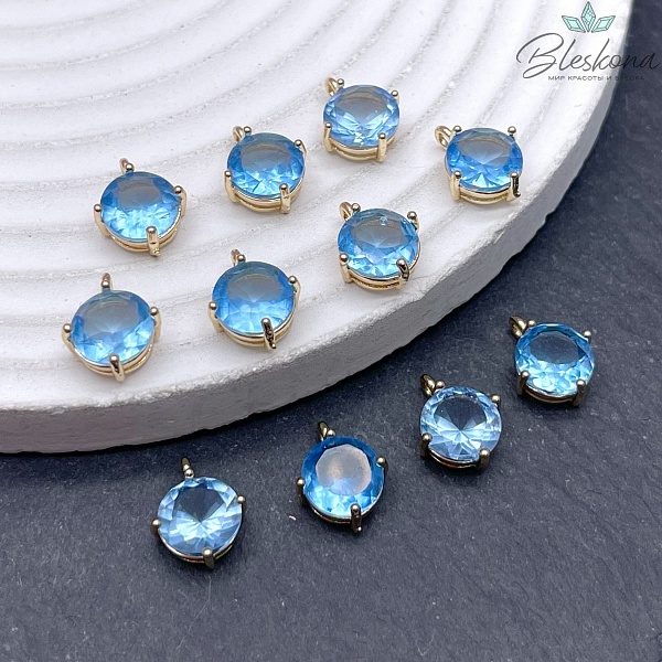 9 мм, цвет золото, Подвеска круг голубой в обрамлении