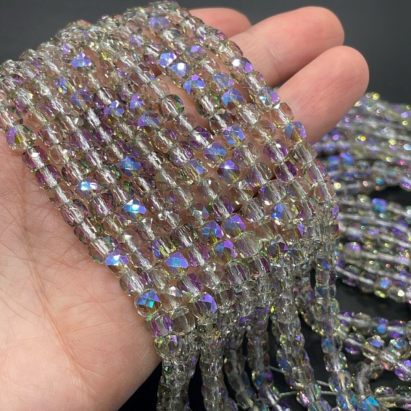 5 мм Стекло Lux, куб огранка, цвет песочный с фиолетовым переливом