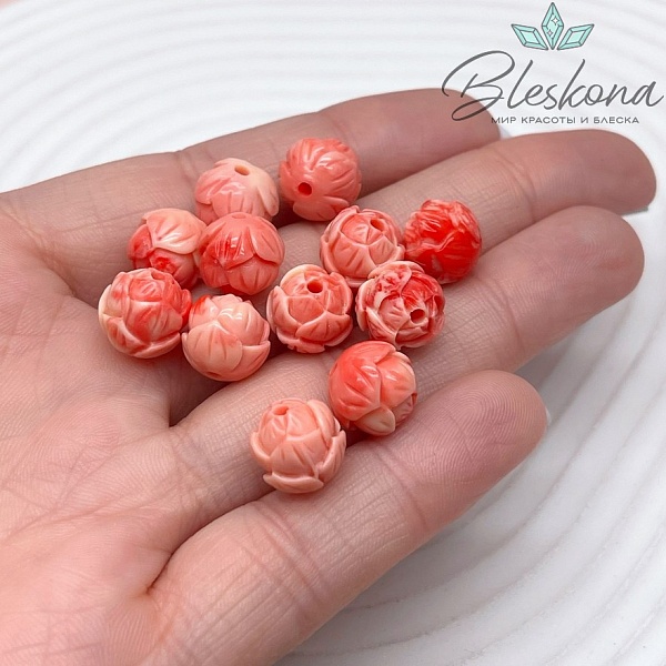 Бусина Раскрывшийся бутон розовый 9*12 мм (имитация коралла)