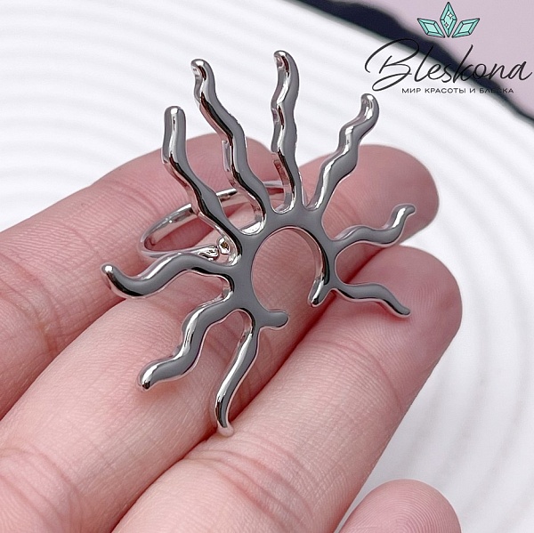 19,5 мм Цвет серебро, Кольцо безразмерное Солнце