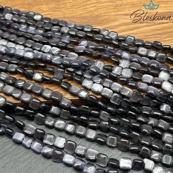 Кошачий глаз темно-серый квадрат (имитация) 6 мм