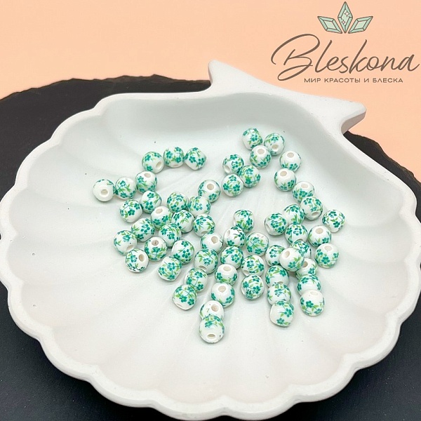 6 мм Керамика Бусина роспись гжель №23 (штучно)