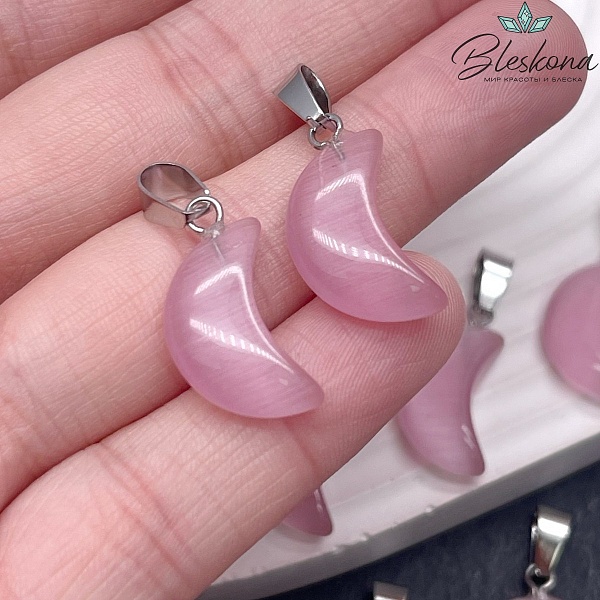 18*13 мм Цвет серебро, Подвеска полумесяц Кошачий глаз (имтация)