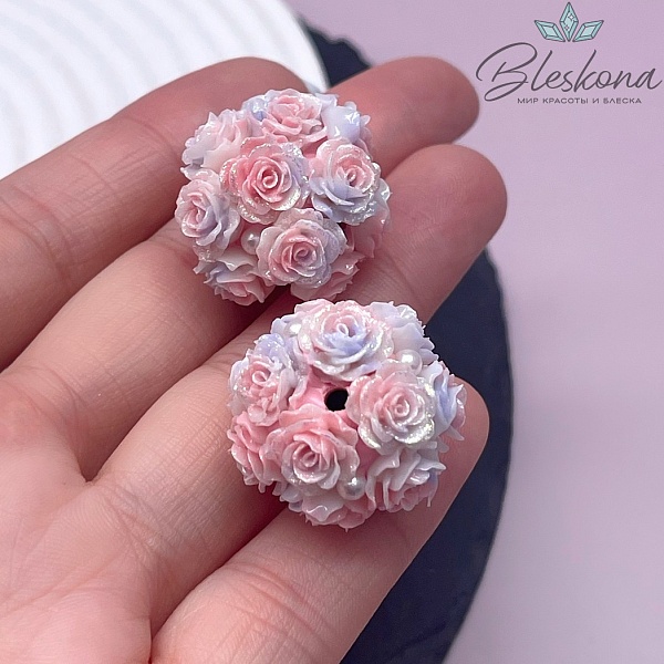 24 мм Бусина шар цветочный розово-фиолетовый