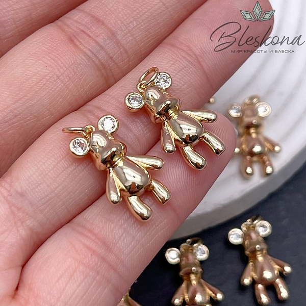 19,8*12 мм Цвет золото, Подвеска Мишка цирконы