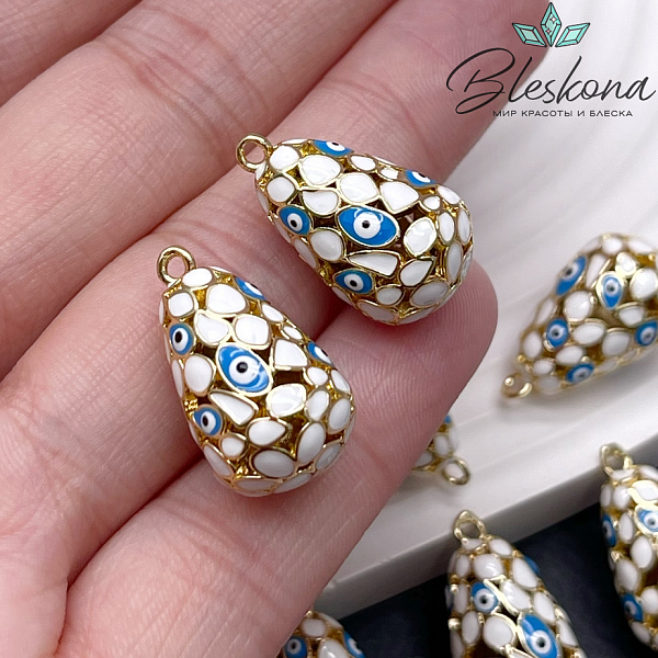21,5*12 мм Цвет золото, Подвеска Капля глаза белая эмаль