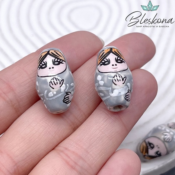 23*14 мм Керамика бусина матрёшка серая