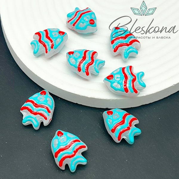 22*17 мм  Бусина рыбка бело- голубая