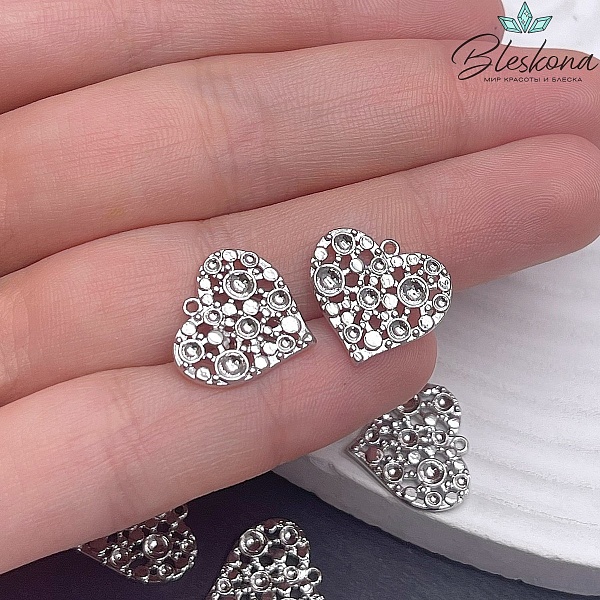 14,5*15,7мм Цвет серебро, Подвеска Сердце круги 