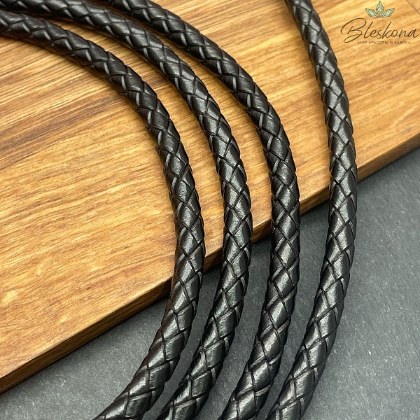 Шнур для браслетов из натуральной кожи черный 6 мм