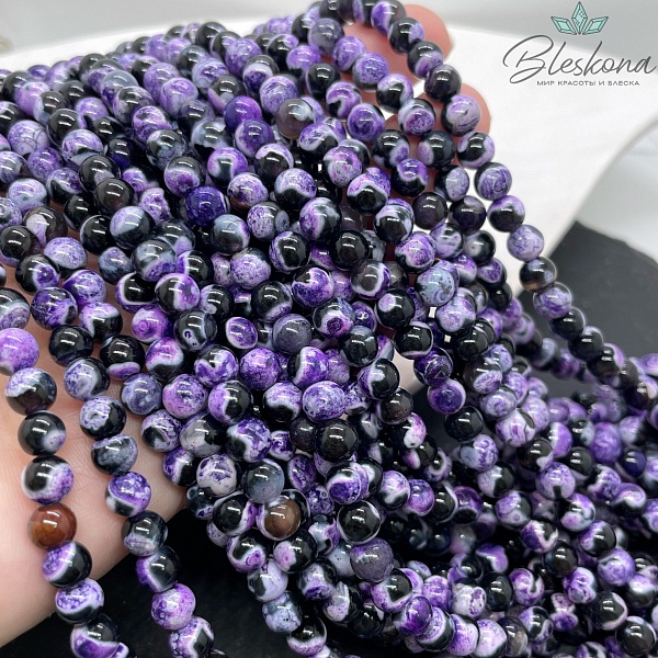 Агат черный фиолетовые разводы (имитация) 6 мм