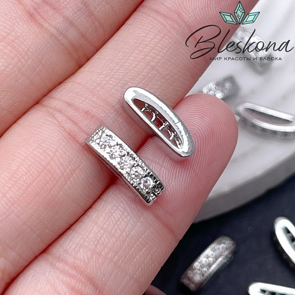 13*3,5 мм Цвет серебро, Бусина-разделитель 2 ряда цирконы