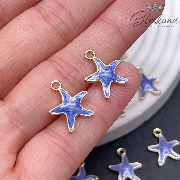 15*13мм Цвет золото, Подвеска Морская звезда фиолетовая эмаль