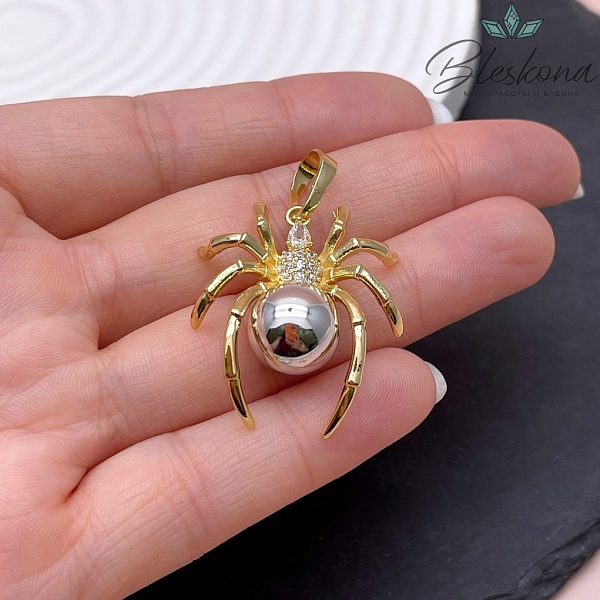 31*26 мм, Цвет биколор, Подвеска Паук  цирконы с бейлом