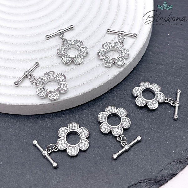 18*15мм Цвет серебро, Замок Тогл Цветок 2