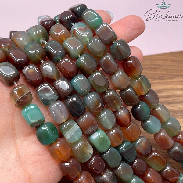 Агат зелено- коричневый (тонированный) прямоугольник фриформ 11*10 мм