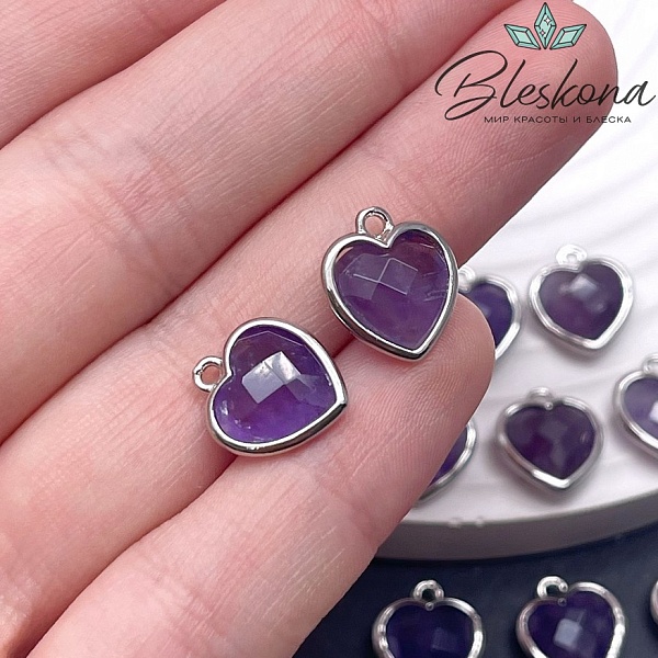 12*13мм,Цвет серебро,Подвеска Сердце Аметист огранка