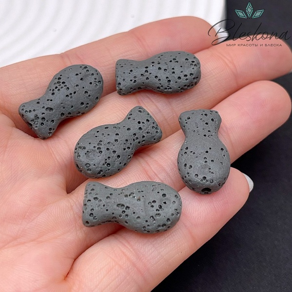 Бусина рыбка Лава Вулканическая темно- серая 22*12 мм