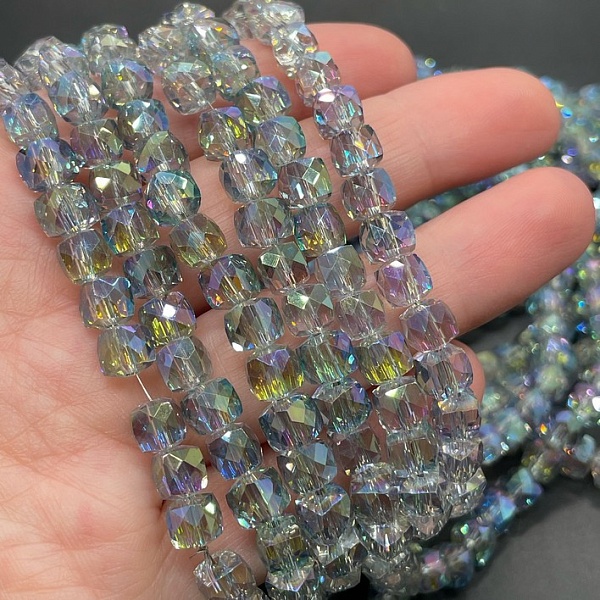 6.5 мм Стекло Lux,  куб огранка, цвет серо- голубой с переливом