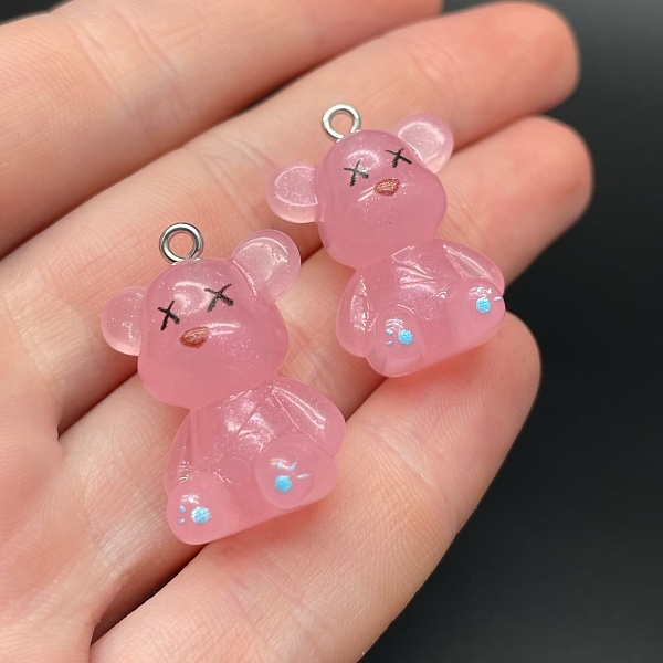 19*27мм, Цвет серебро, Подвеска Мишка розовый