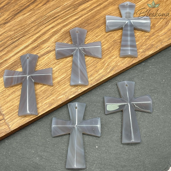 Подвеска крест Агат серый 46,5*35 мм