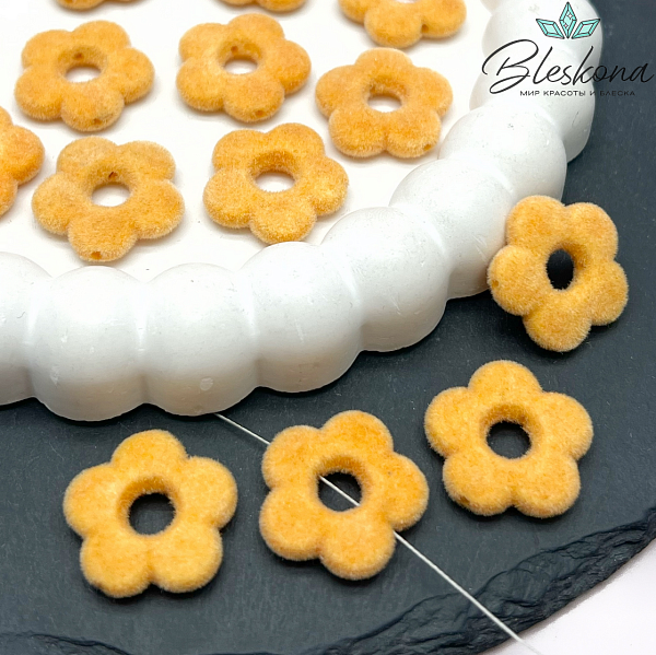 20мм Бархатная Подвеска-бусина цветок, Цвет оранжевый