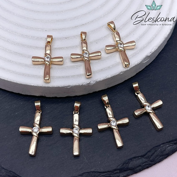 21*14 мм Цвет золото, Подвеска крест циркон 
